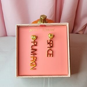 Betsey Johnson It's Fall Yall Pumpkin Spice Mis-matched Earrings.